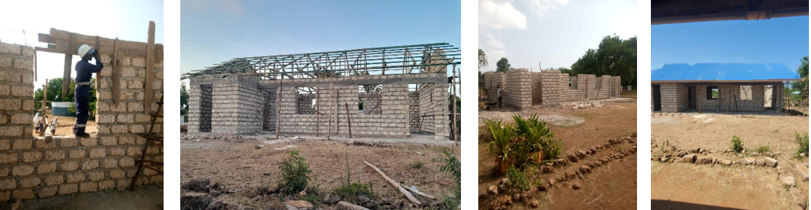 Photos show the construction phases of the new science lab at Funzi School, Kenya